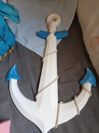 Ancla Decorativa Blanca y Azul y cesta