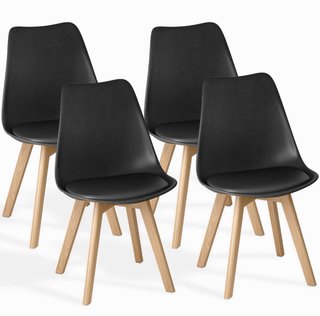 Juego de 8 sillas negras con patas de madera