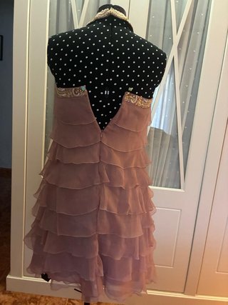 Vestido fiesta rosa volantes talla 44