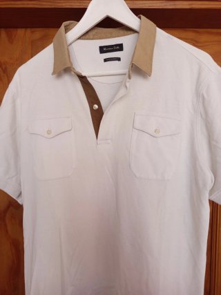 Polo Massimo Dutti Beige/Blanco Talla M pero es L