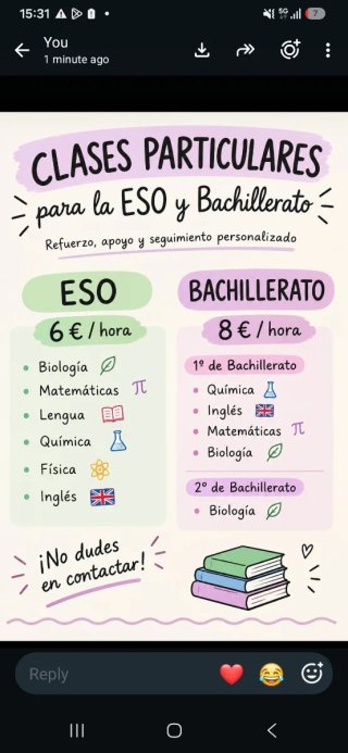 Clases particulares de primaria, ESO y bach.