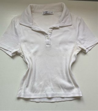 Polo canalé blanco ajustado manga corta XS