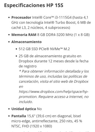 Portátil HP 15s Intel Core i3 Blanco