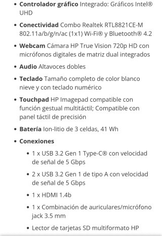 Portátil HP 15s Intel Core i3 Blanco