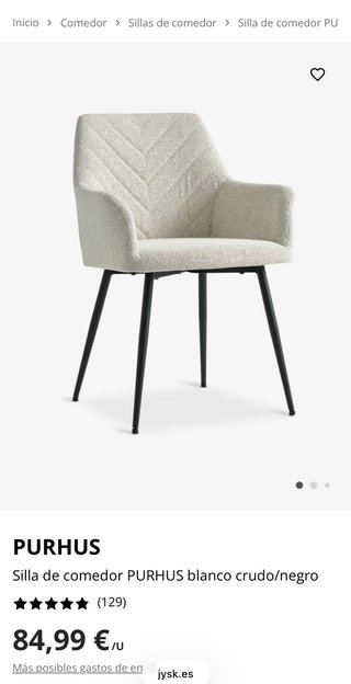 Silla de comedor PURHUS blanco crudo/negro