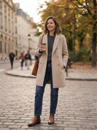 Abrigo paño Zara beige