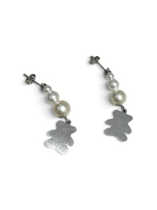 Pendientes Acero de Oso plateado y Perlas cristal.