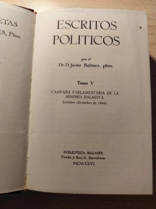 Libro Escritos Políticos de Jaume Balmes