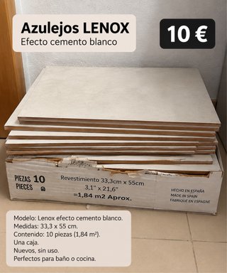 Azulejos LENOX efecto cemento blanco 33,3x55cm