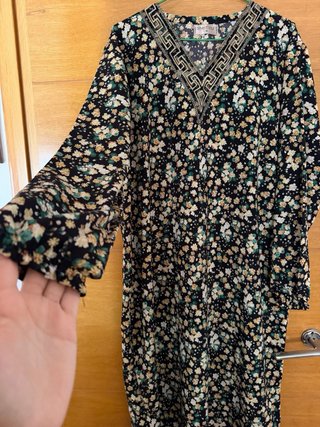 Abaya Vestido Negro Estampado Floral