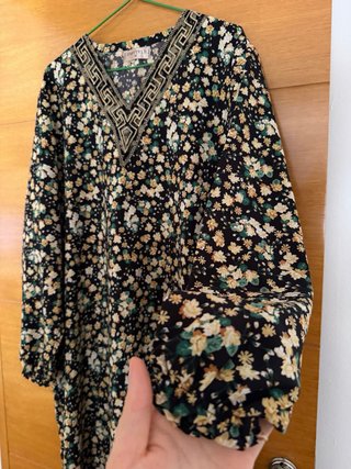Abaya Vestido Negro Estampado Floral