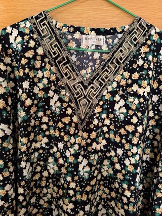 Abaya Vestido Negro Estampado Floral