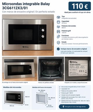 Microondas Balay Encastrable 3CG6112X3/01