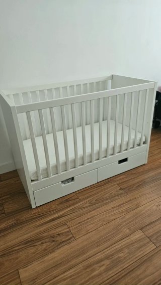Cuna STUVA blanca con cajones + colchón +funda