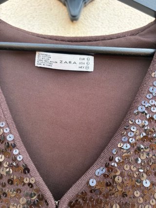 Chaleco Zara lentejuelas negro y plata Talla S