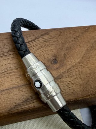 Pulsera Montblanc Acero y Piel Negra