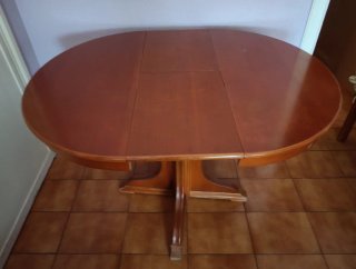 Mesa redonda extensible madera y cristal