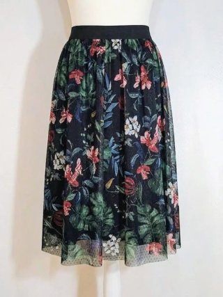 Falda Mido Tul Estampado Floral Tropical