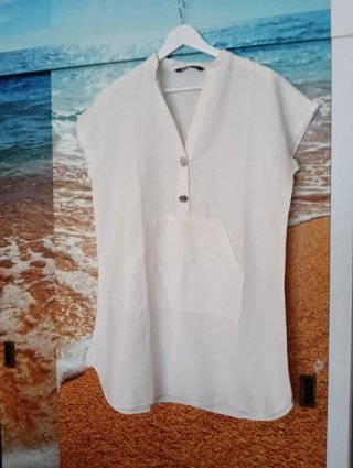 Vestido corto beige/blanco talla única
