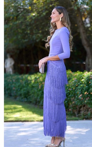 Vestido invitada lavanda con flecos