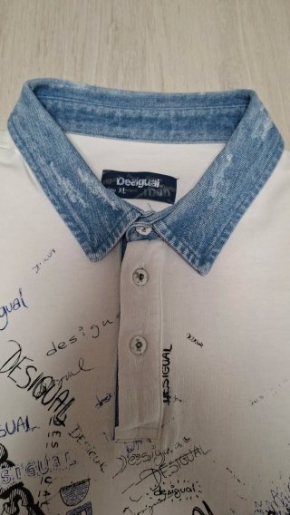 Polo Desigual XL Blanco y Azul
