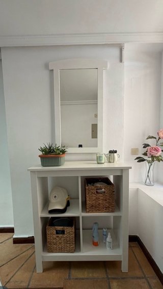 Conjunto Recibidor Blanco Mueble Estantería+Espejo