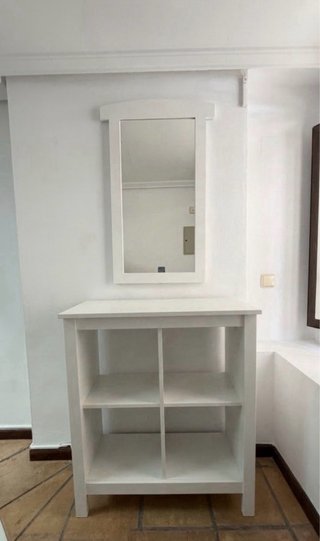 Conjunto Recibidor Blanco Mueble Estantería+Espejo