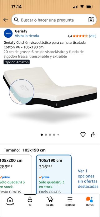 Cama Articulada Geriafy 105x190 con Elevador.