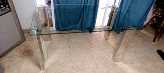 Mesa comedor cristal patas espejo