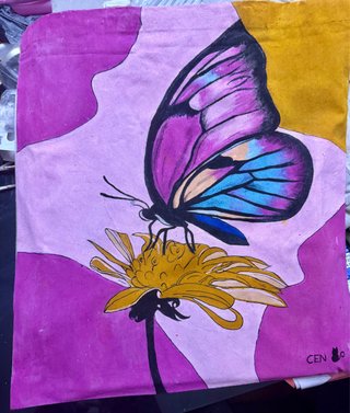 Bolsa pintada a mano mariposa flor