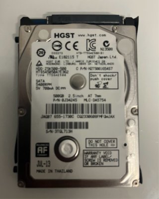 Disco duro sata HGST de 500 gb y 2.5”, 5400 rpm