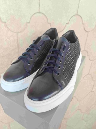 Scarpe uomo in pelle blu Made in Italy sportive