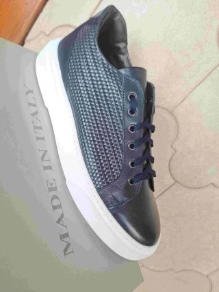 Scarpe uomo in pelle blu Made in Italy sportive