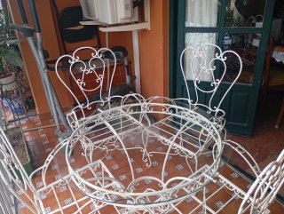 Mesa y Sillas Hierro Forjado y Cristal