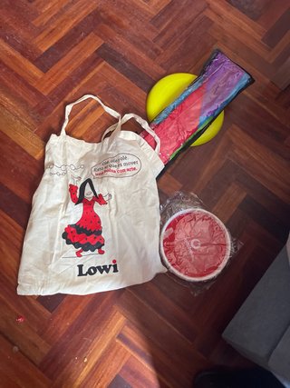 Cometa y frisbees en bolsa