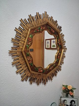 Espejo Sol Dorado Decorado Flores