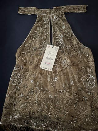 Top Zara abalorios con etiqueta Talla S