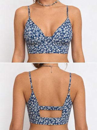 Top Zara floral escote V espalda abierta XS