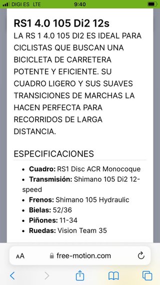 Bicicleta Carretera Carbono Talla M Sin pedales