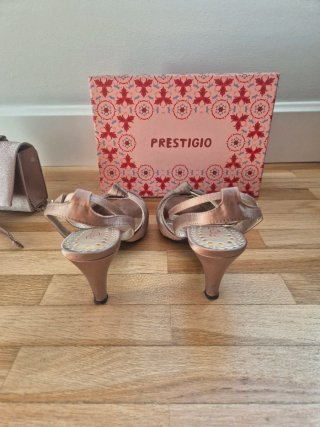 Conjunto bolso y zapatos tono topo