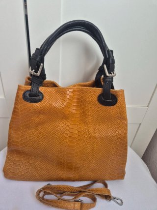 Bolso Piel Italiana Mostaza y Negro
