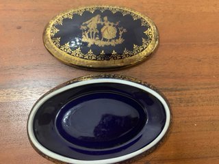Caramelera porcelana Limoges azul y dorada