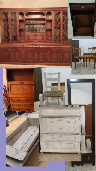 Muebles varios: mesa, cómoda, sofá, lámparas