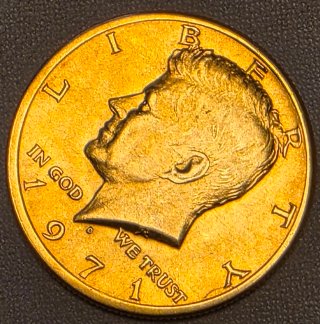 Medio Dólar Kennedy 1971-D Baño Oro 24k