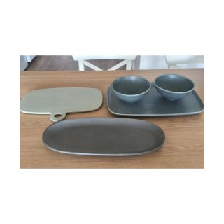 Set Vajilla Cerámica Gris y Verde