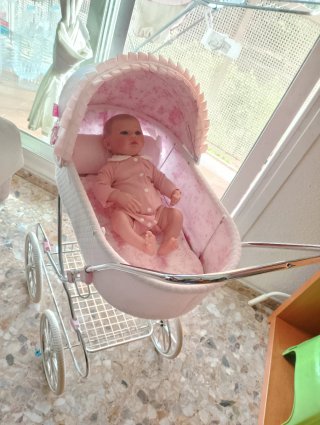 Carro de bebé y muñeca de silicona