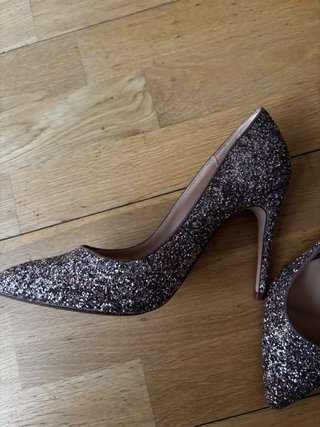 Zapatos de fiesta purpurina rosa y plata T39
