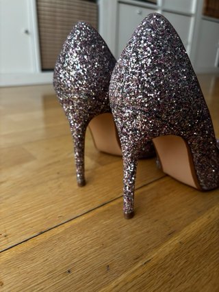 Zapatos de fiesta purpurina rosa y plata T39