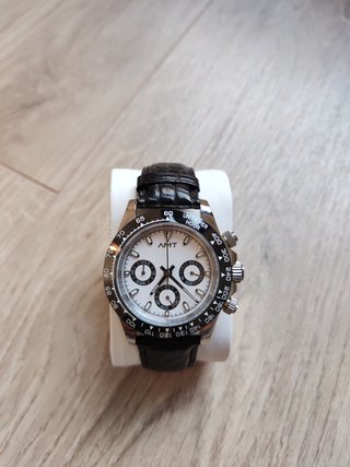 Reloj AMT Cronógrafo 40mm Blanco Correa Piel Negra