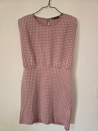 Vestido Zara cuadros rosa y beige